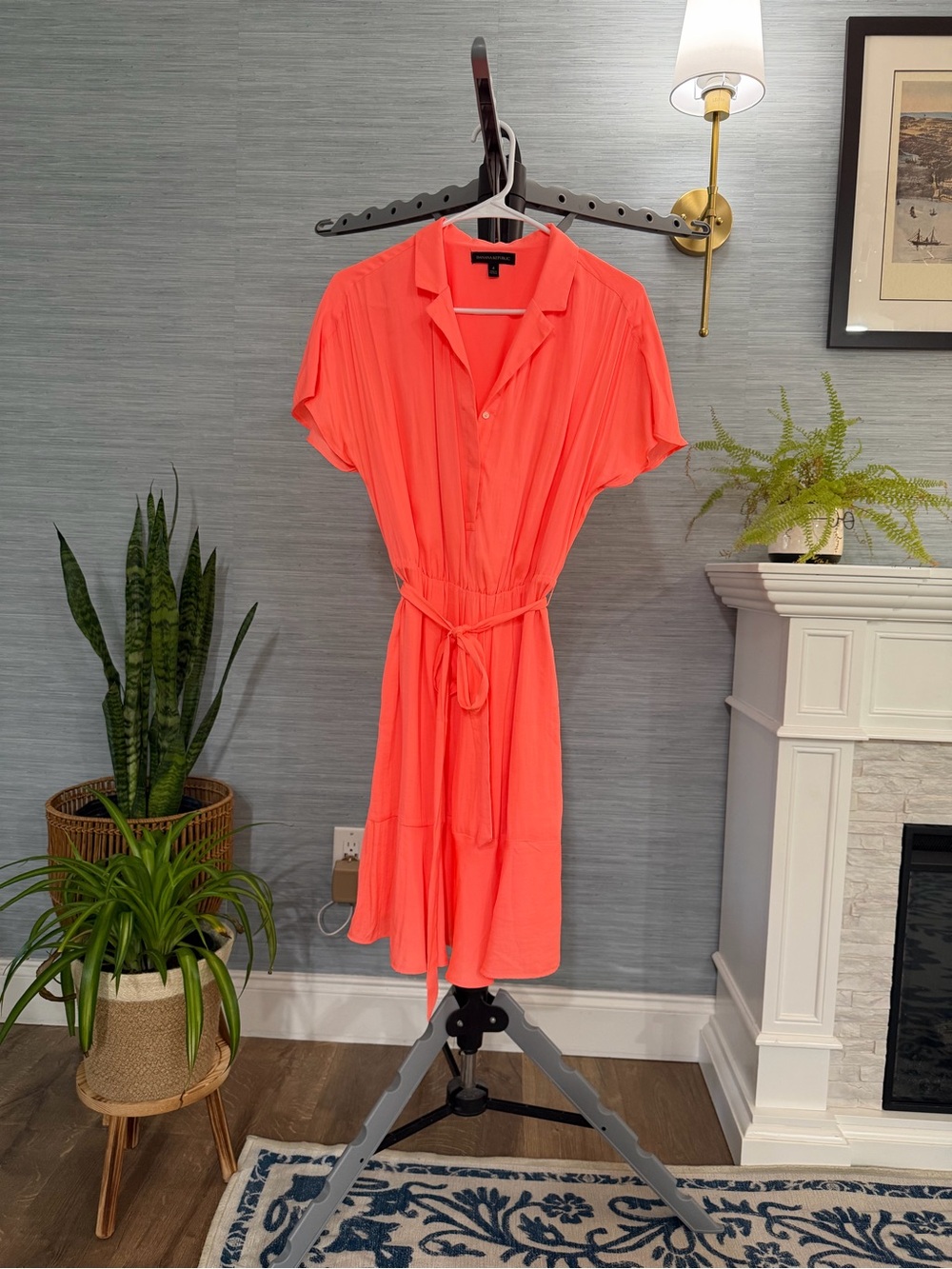 Banana Republic Coral Button-Front Tie-Waist Midi Dress